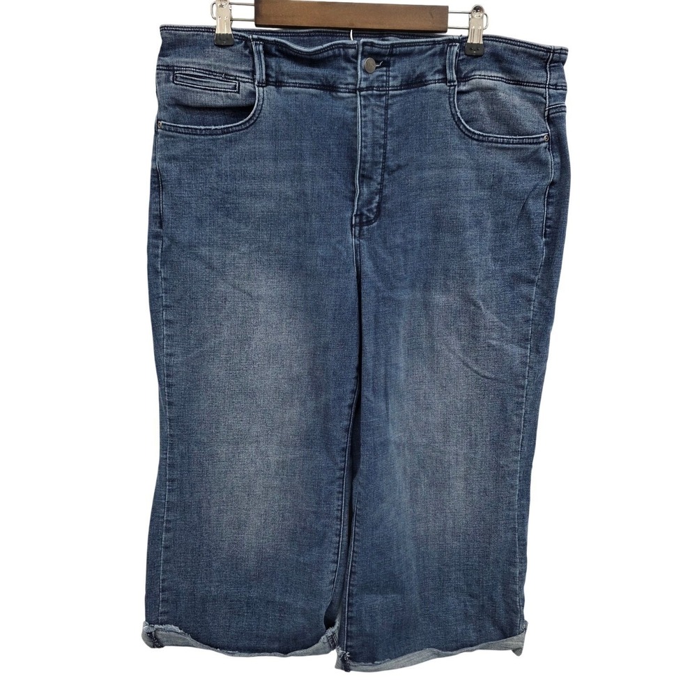 NYDJ Womens 16 Blue Denim Caliente Capri‎ Jeans Lift Tuck Stretch Raw Hem